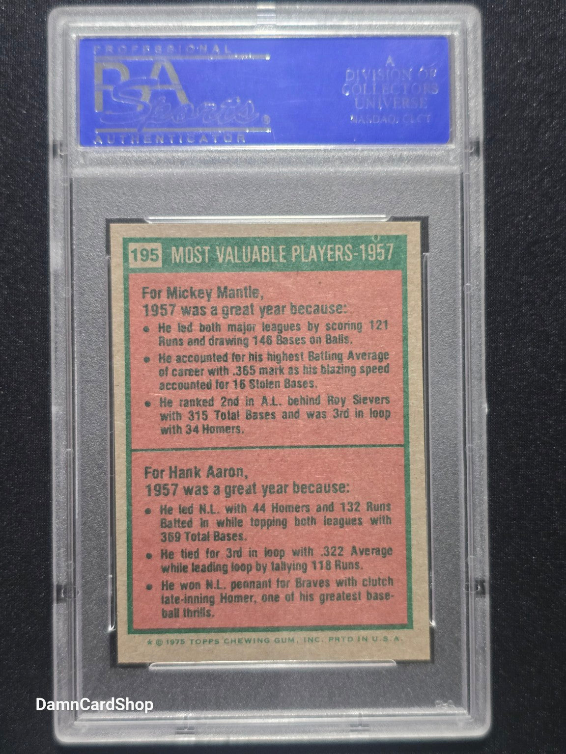 1975 Topps Mini #195 1957 MVPs Mickey Mantle / Hank Aaron PSA 8