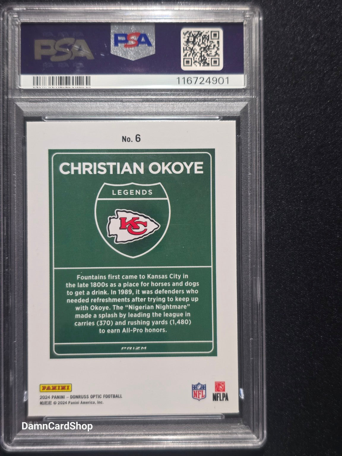 2024 Donruss Optic Downtown Legends #6 Christian Okoye PSA 10