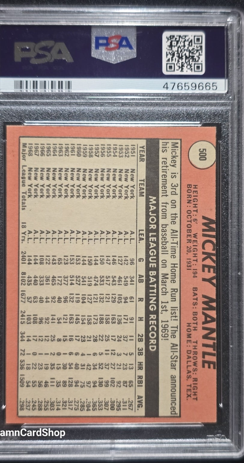 1969 Topps #500 Mickey Mantle Last Name in Yellow PSA 6 EX-MT