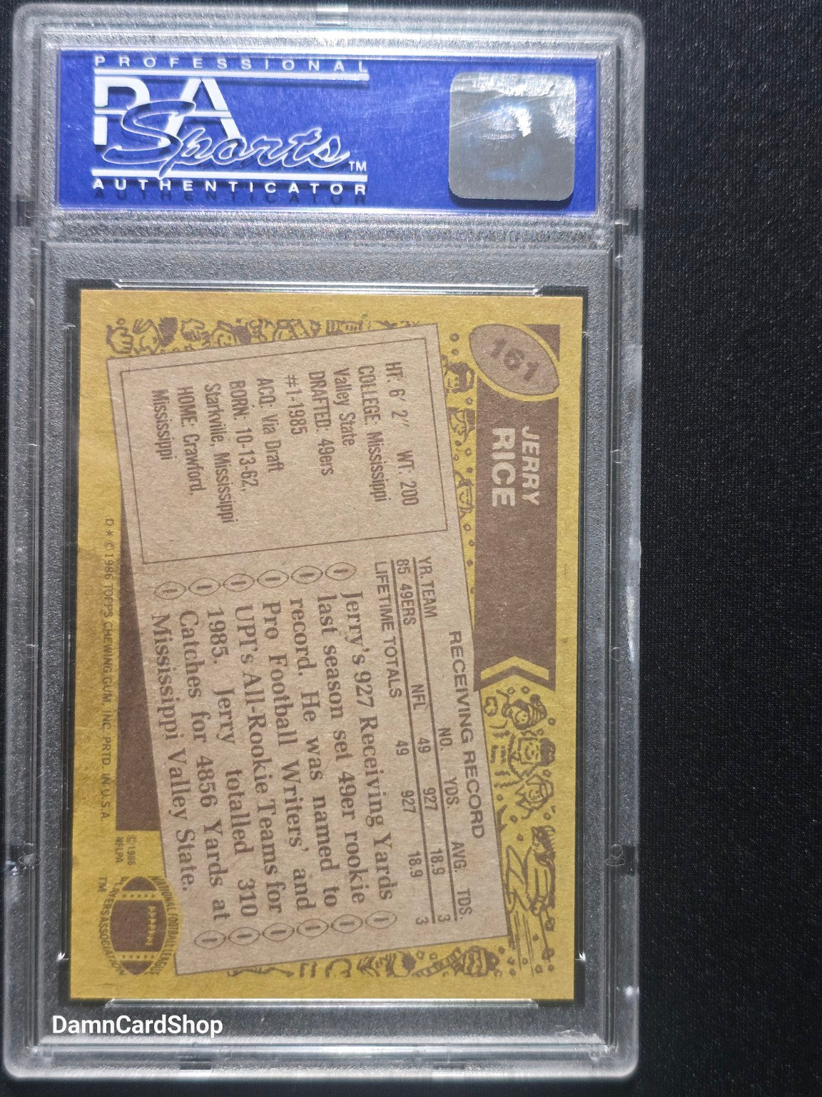 1986 Topps #161 Jerry Rice RC PSA 8