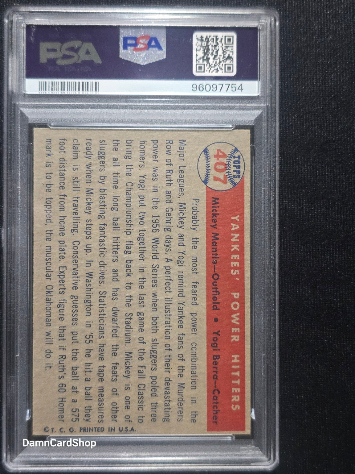 1957 Topps #407 Yankees' Power Hitters Mantle / Berra PSA 5 EX