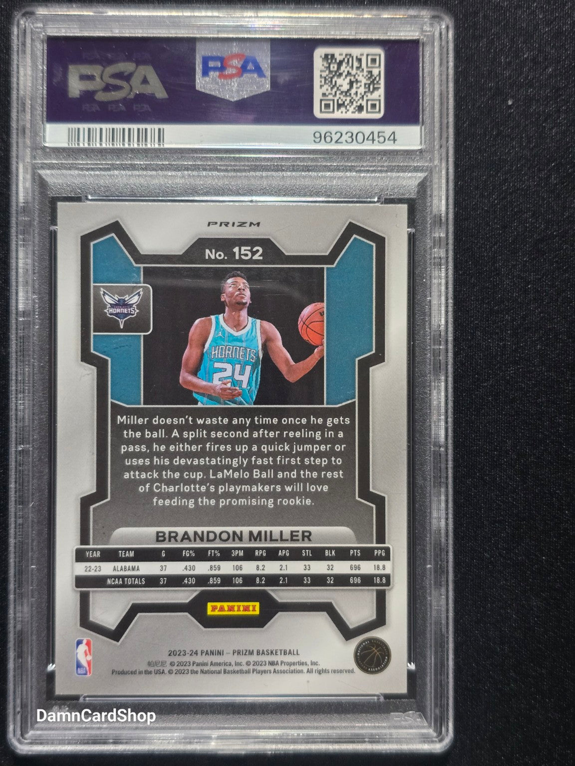 2023 Panini Prizm #152 Brandon Miller RC Ice Prizm PSA 10