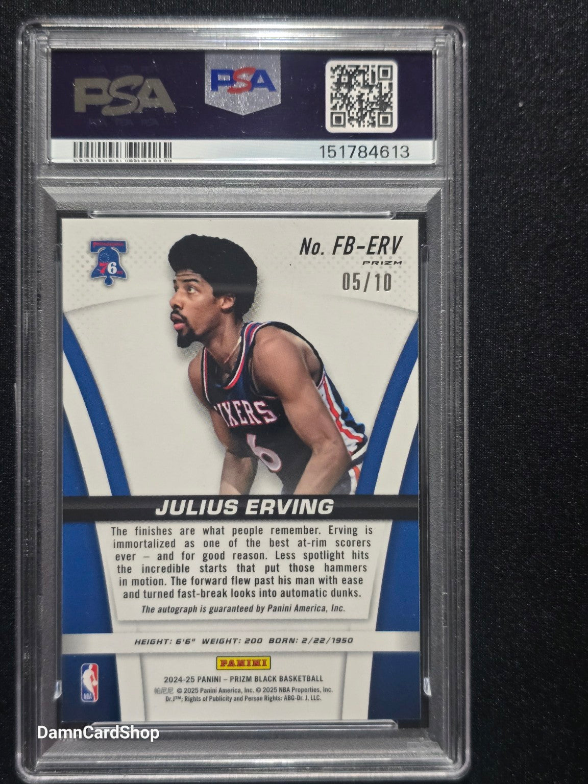 2024 Panini Prizm Black Flashback Signatures #FB-ERV Julius Erving Gold Prizm Auto PSA 10