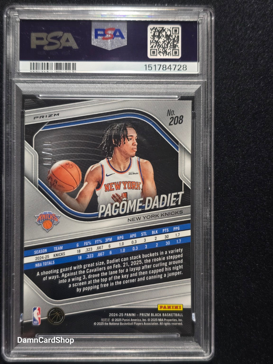 2024 Panini Prizm Black #208 Pacome Dadiet RC Gold Prizm PSA 10