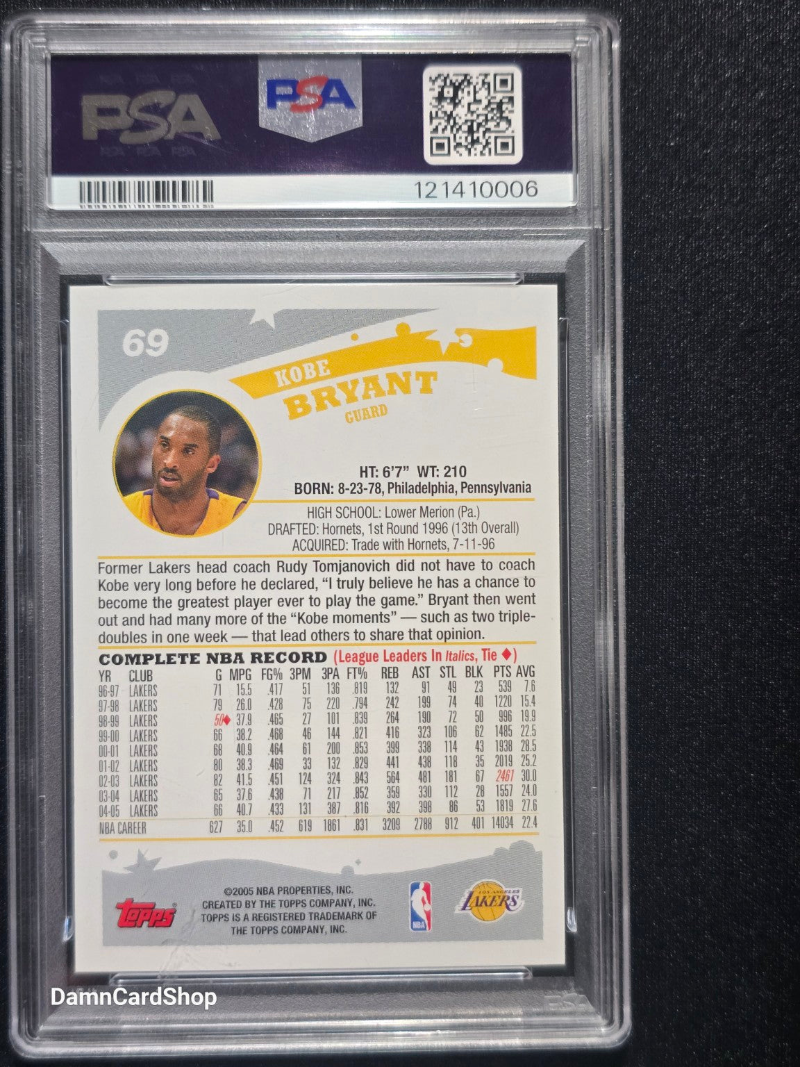 2005 Topps #69 Kobe Bryant PSA 10