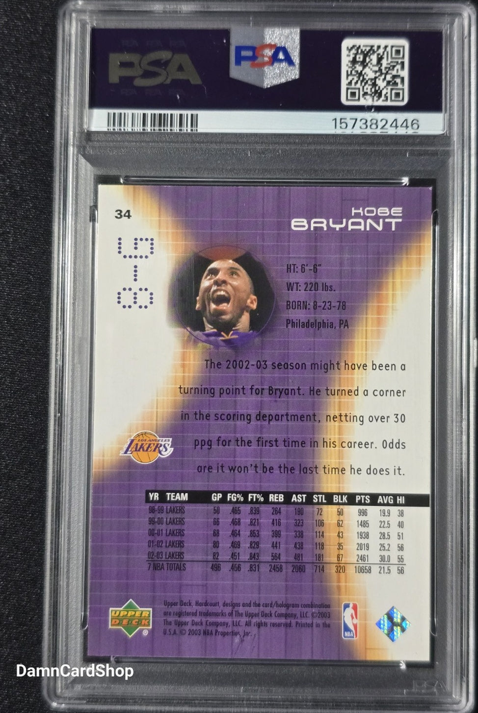 2003 Upper Deck Hardcourt #34 Kobe Bryant PSA 8