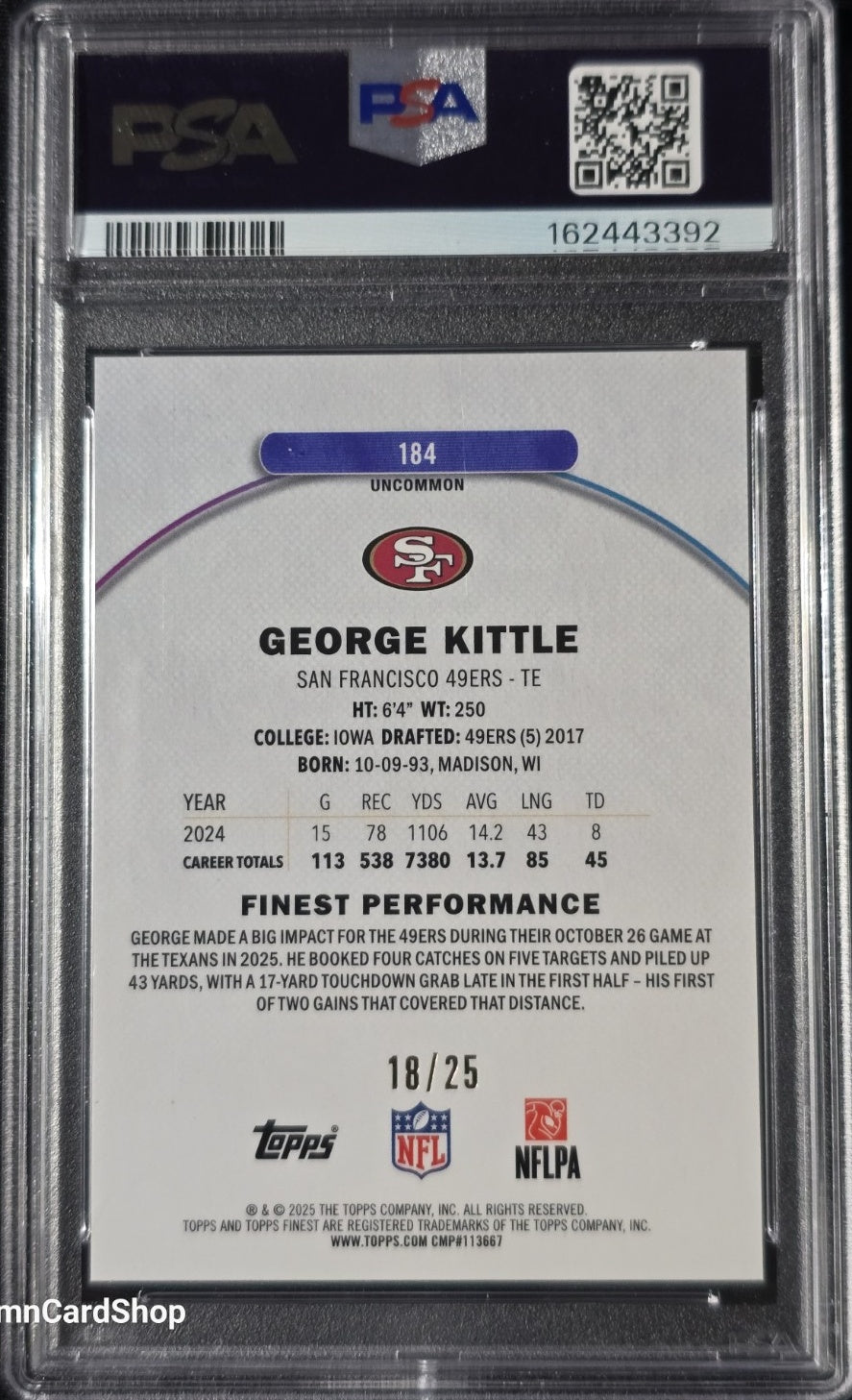 2025 Topps Finest #184 George Kittle Gold Refractor /25 PSA 9