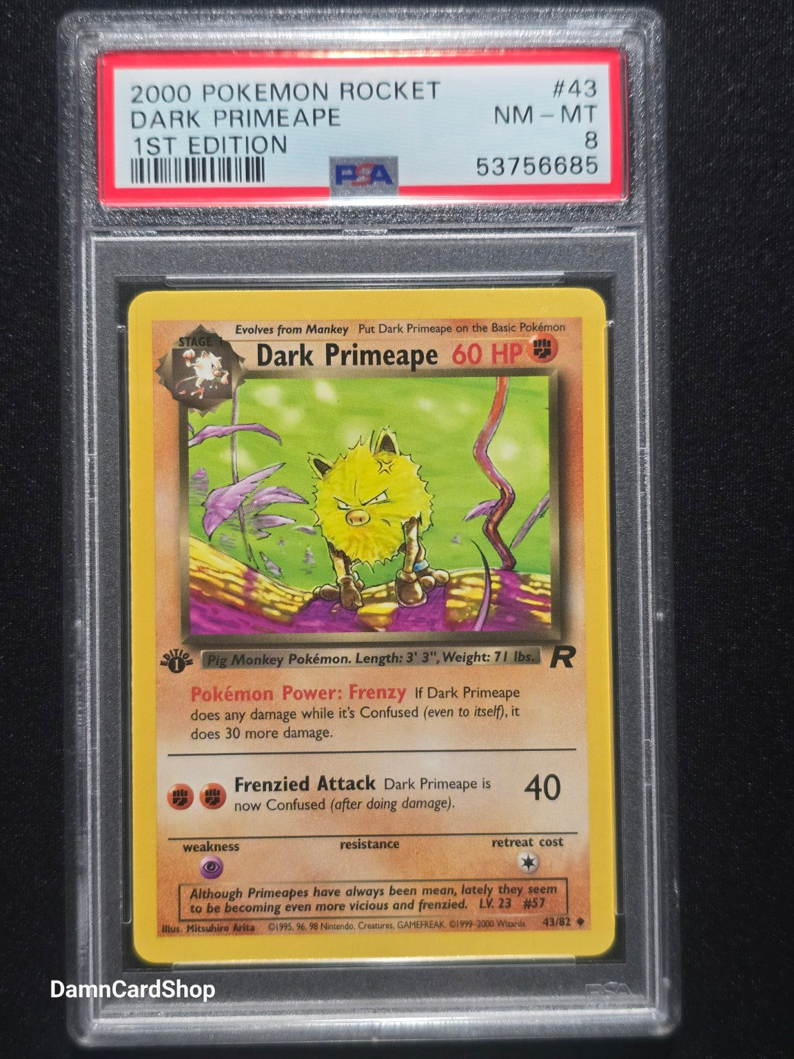 2000 Pokemon Team Rocket #43 Dark Primeape 1st Edition PSA 8