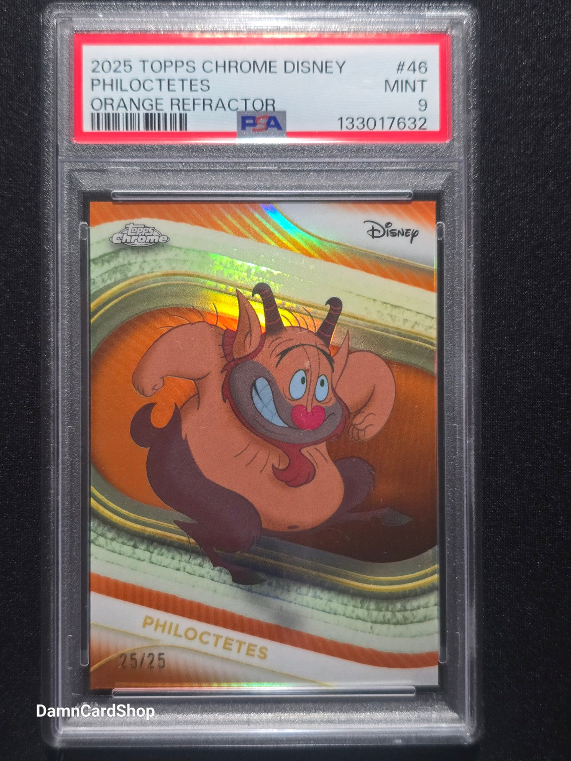 2025 Topps Chrome Disney #46 Philoctetes Orange Refractor PSA 9