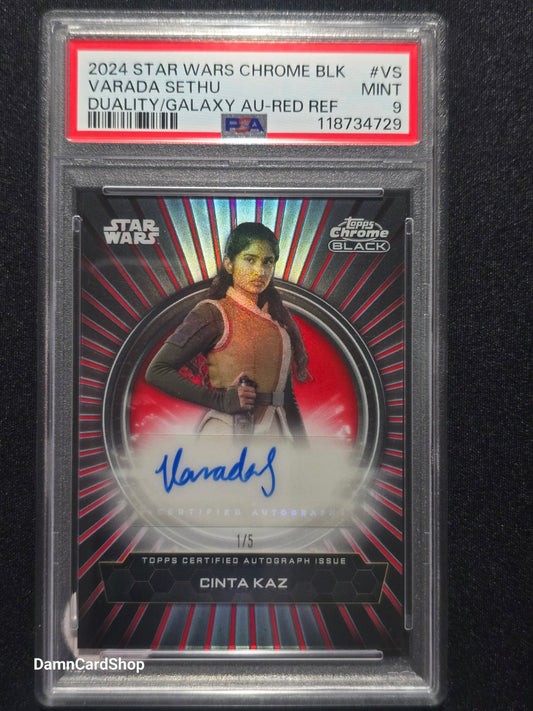 2024 Topps Star Wars Chrome Black Duality of the Galaxy Autographs Varada Sethu Red Refractor Auto PSA 9