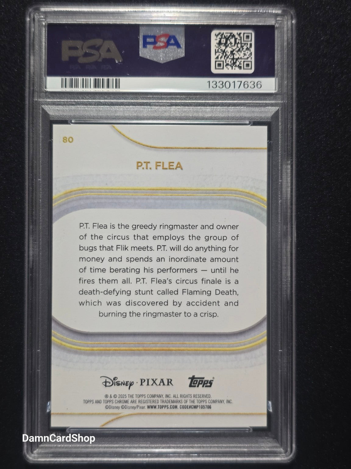 2025 Topps Chrome Disney #80 P.T. Flea Mickey Mouse Red & Blue Refractor PSA 8