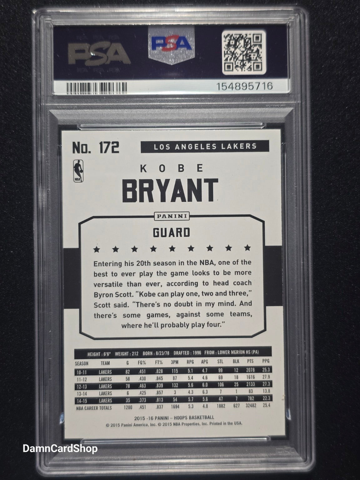 2015 Panini Hoops #172 Kobe Bryant PSA 10