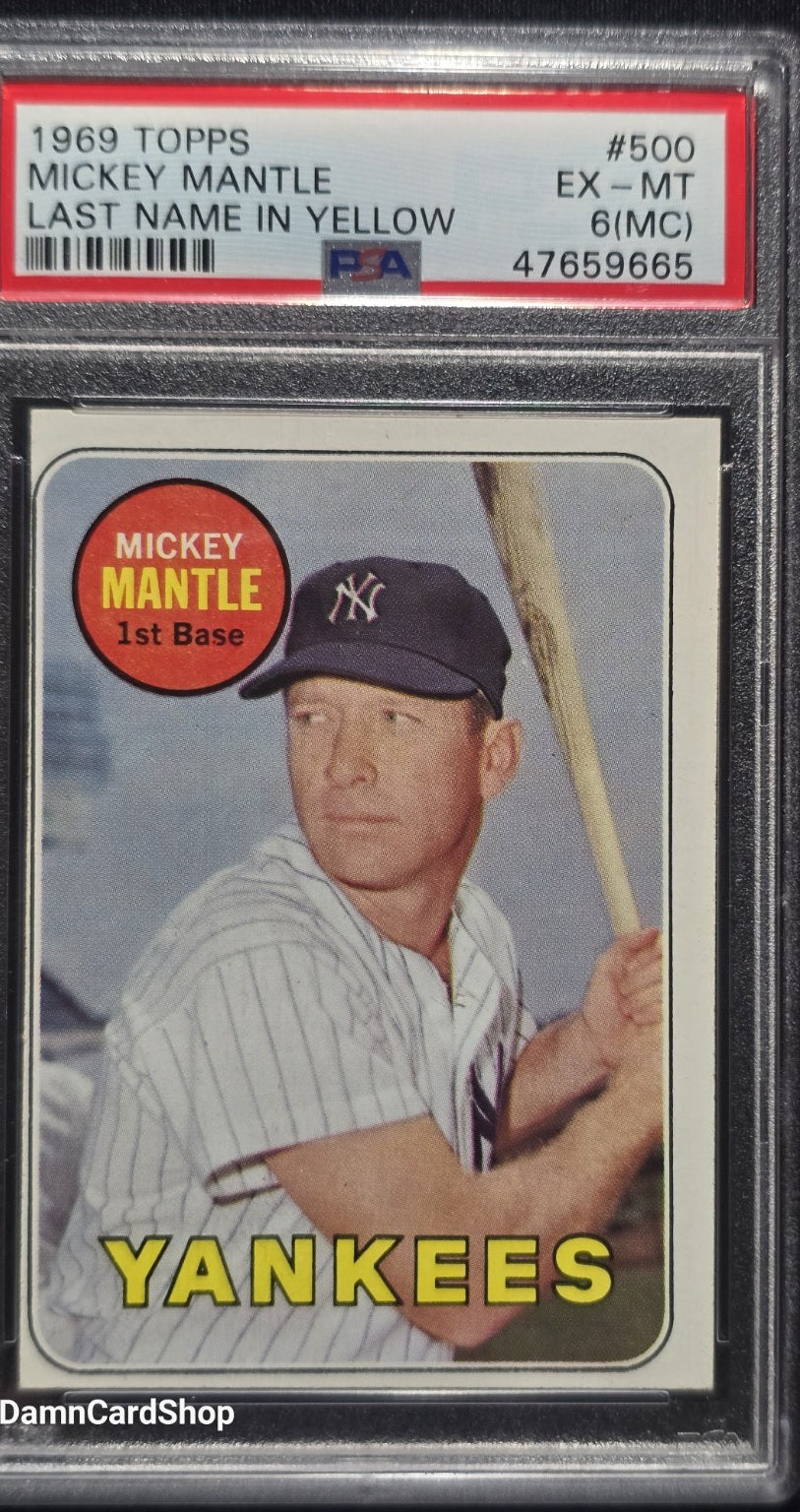 1969 Topps #500 Mickey Mantle Last Name in Yellow PSA 6 EX-MT