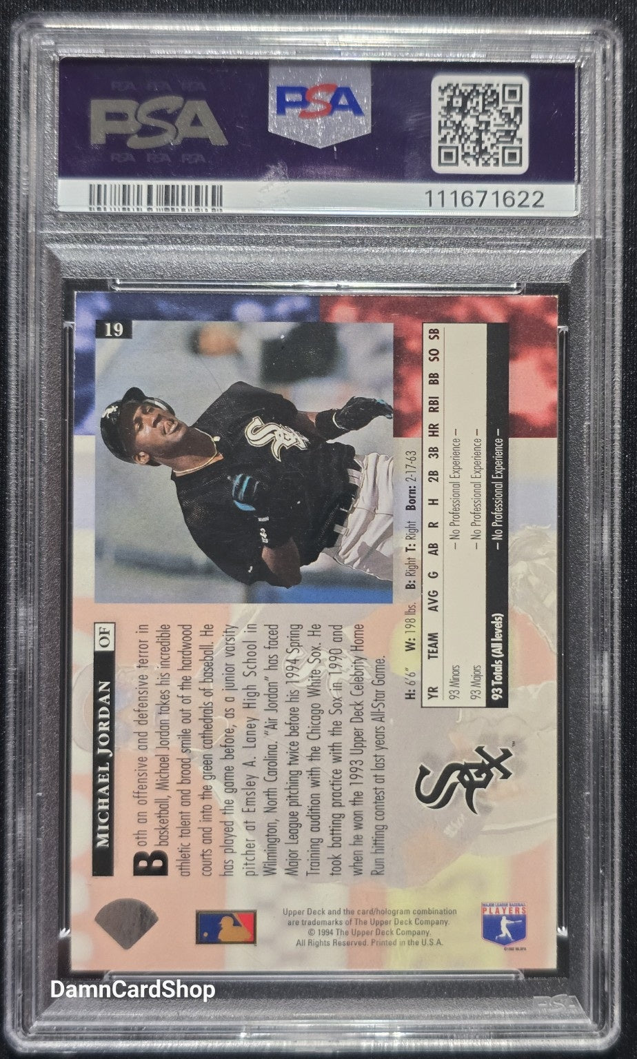 1994 Upper Deck #19 Michael Jordan Baseball PSA 8