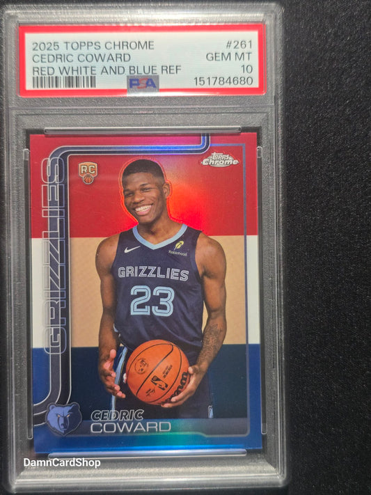 2025 Topps Chrome #261 Cedric Coward RC Red White and Blue Refractor PSA 10