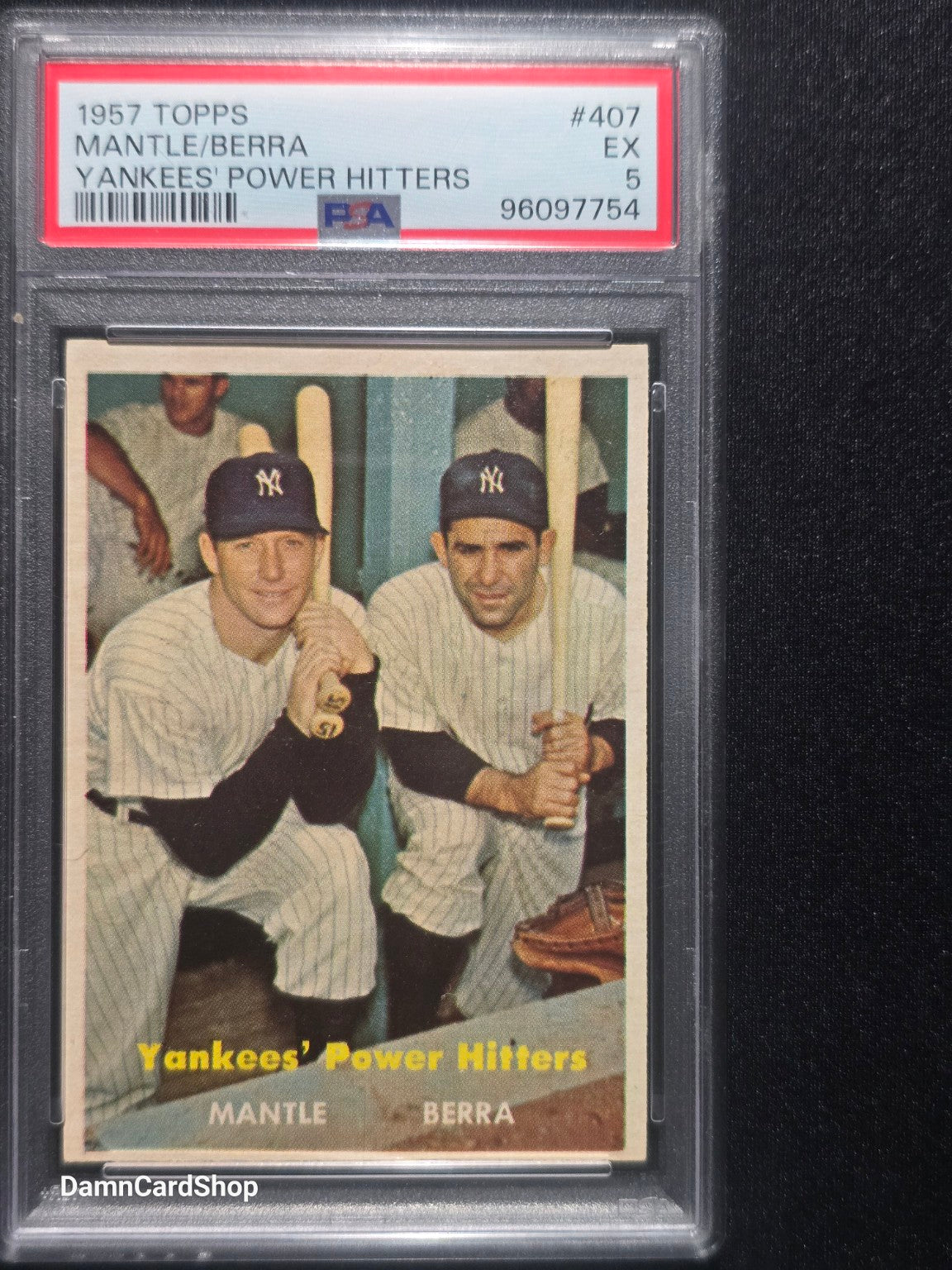 1957 Topps #407 Yankees' Power Hitters Mantle / Berra PSA 5 EX