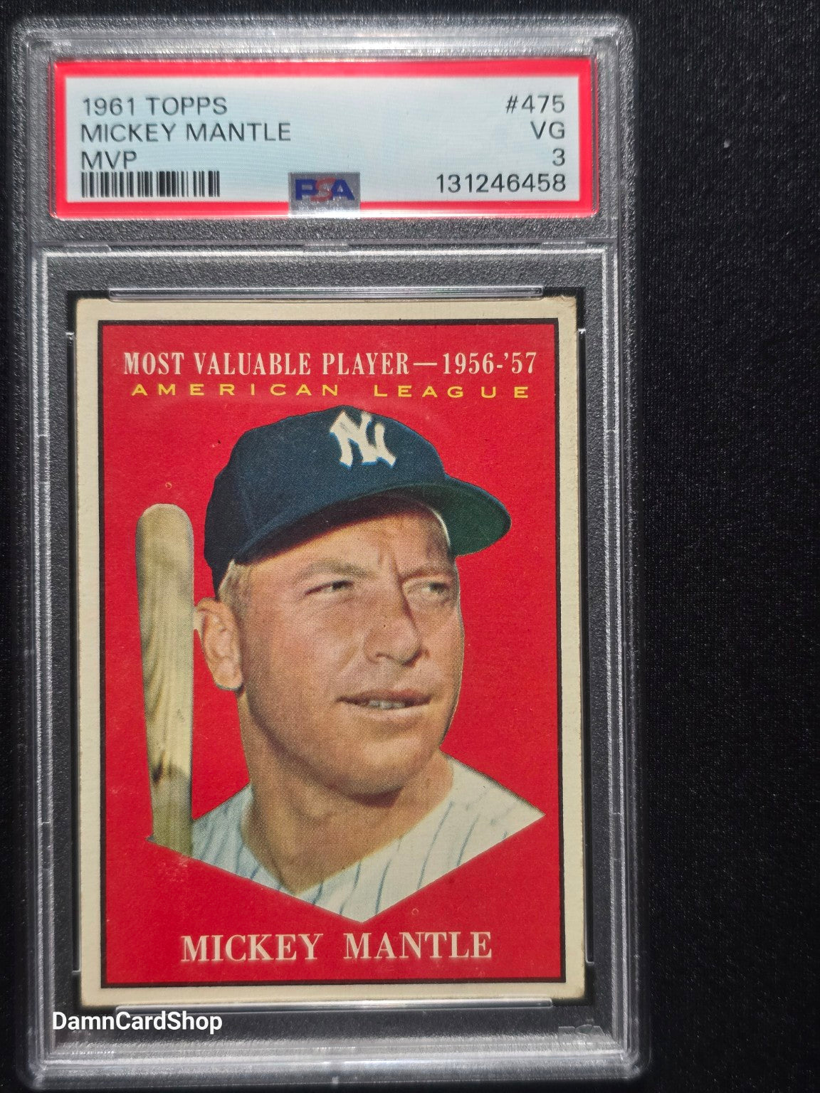 1961 Topps #475 Mickey Mantle MVP PSA 3 VG