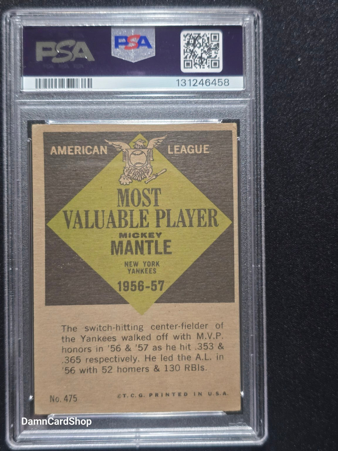 1961 Topps #475 Mickey Mantle MVP PSA 3 VG
