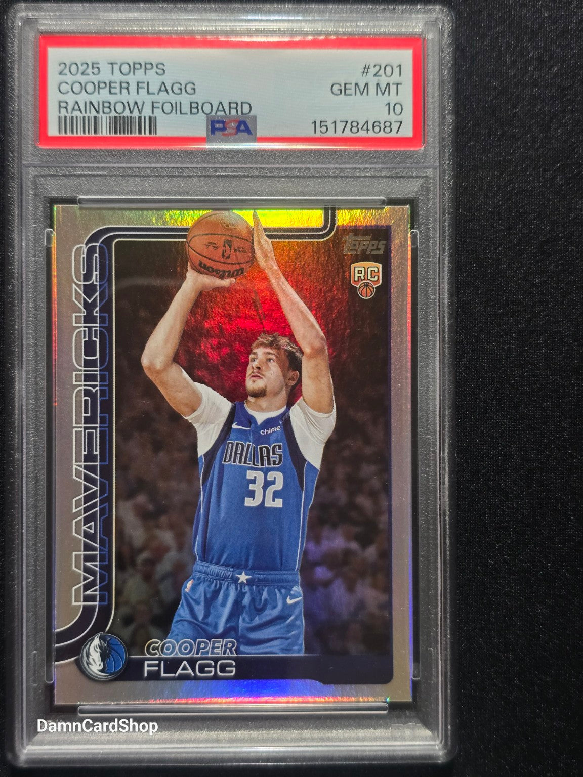 2025 Topps #201 Cooper Flagg RC Rainbow Foilboard PSA 10