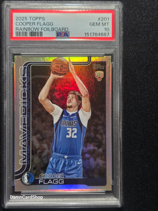 2025 Topps #201 Cooper Flagg RC Rainbow Foilboard PSA 10