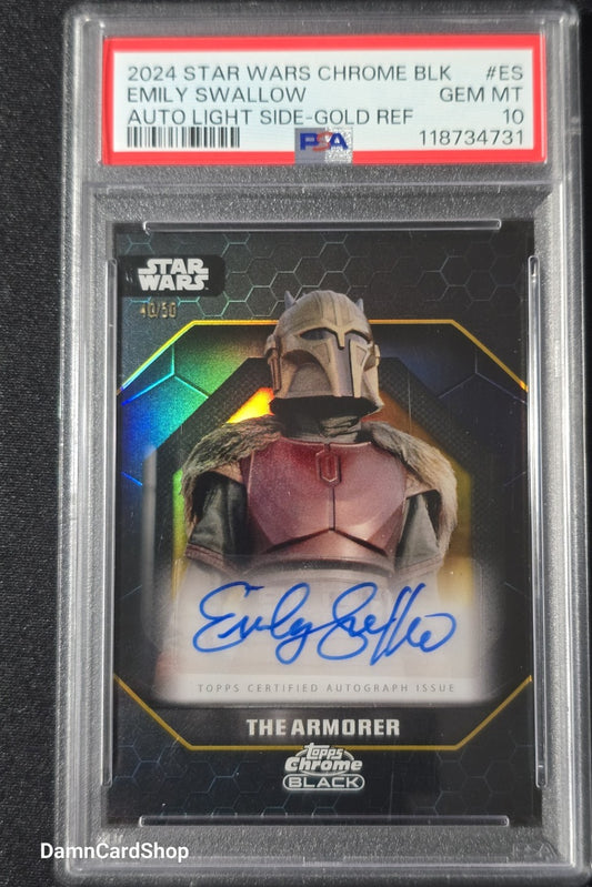 2024 Topps Star Wars Chrome Black Autographs Light Side Emily Swallow Gold Refractor Auto /50 PSA 10